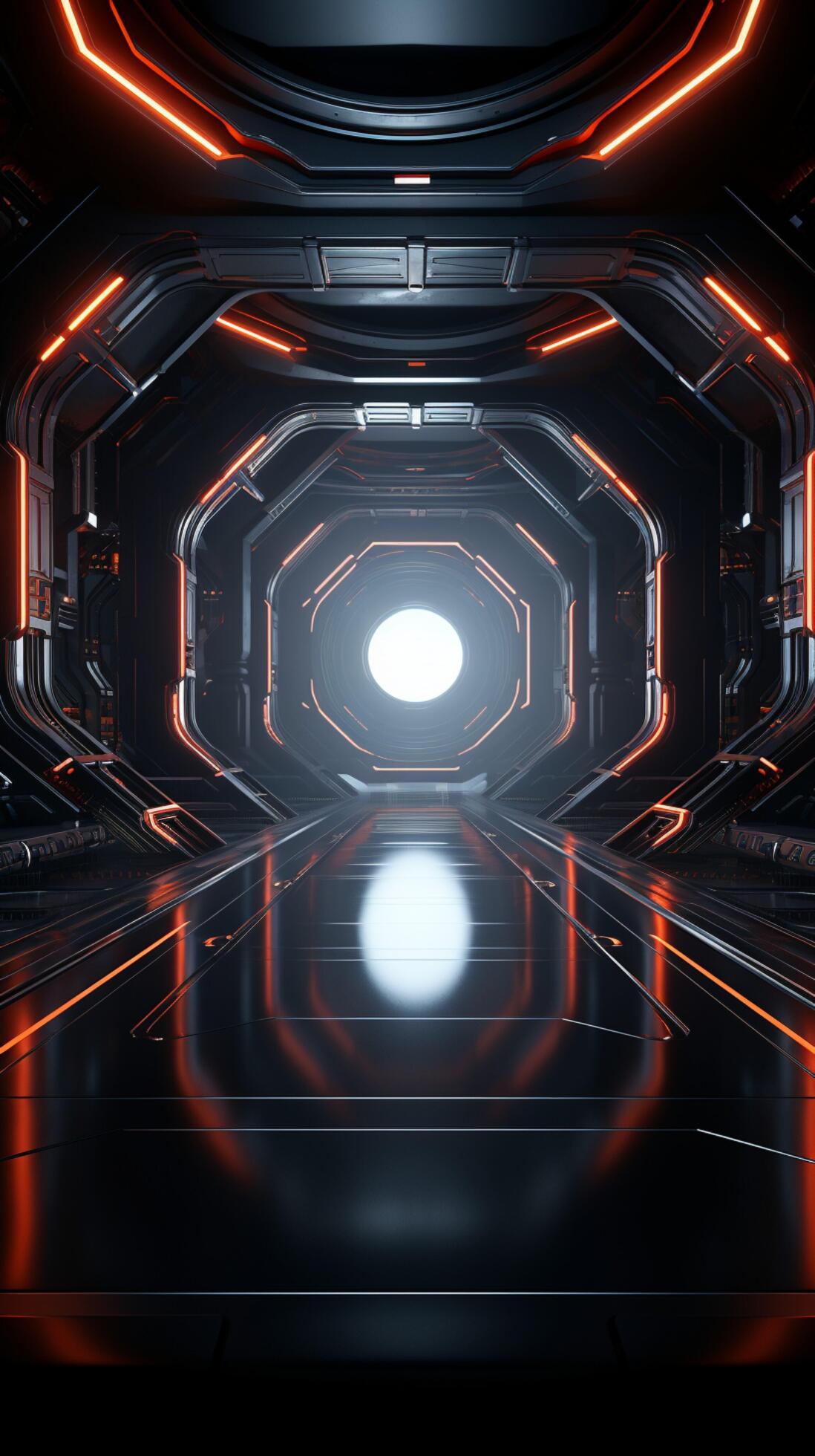 Dark space, bright future Modern sci fi room in 3D, an empty