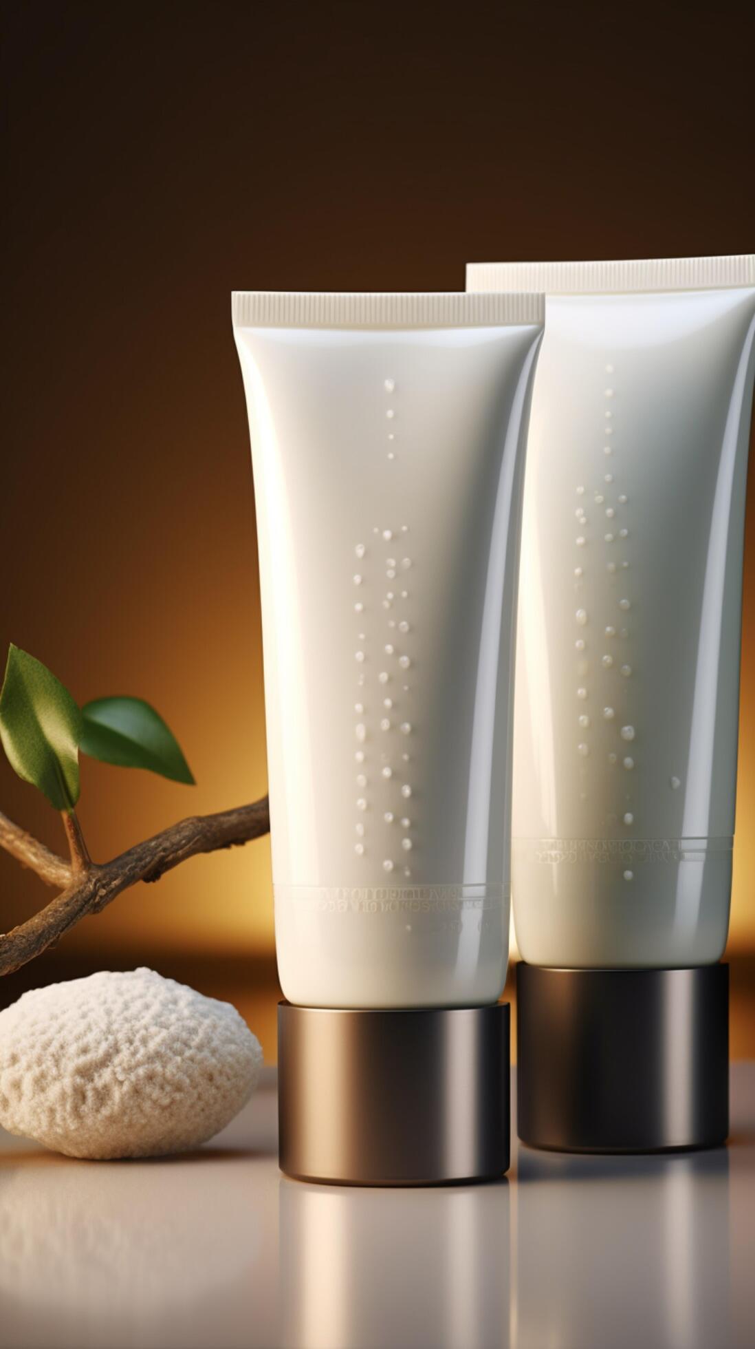 Neutral elegance Unbranded blank skincare packaging on a fresh