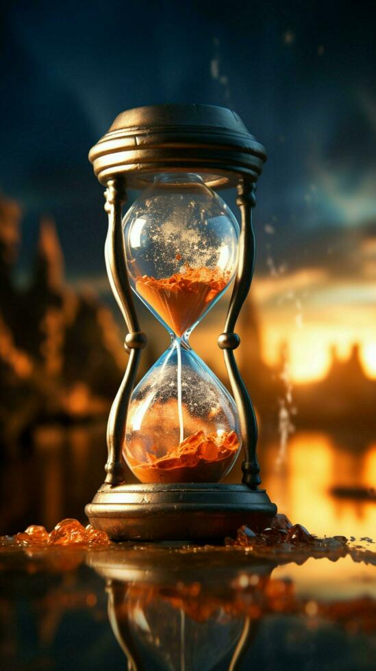 Sands of change Hourglass portrays Earth, conveying the gravity of global warming Vertical Mobile Wallpaper AI Generated photo