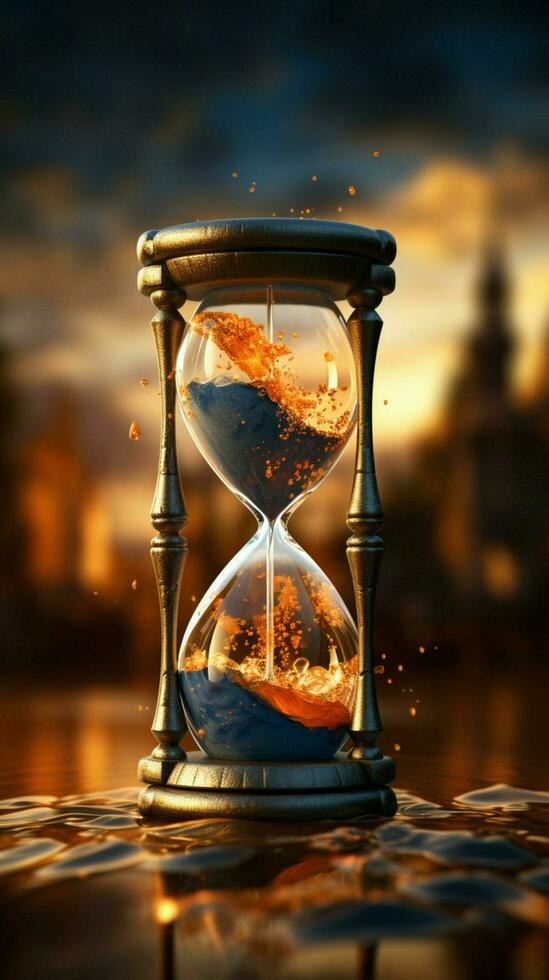 Sands of change Hourglass portrays Earth, conveying the gravity of global warming Vertical Mobile Wallpaper AI Generated photo