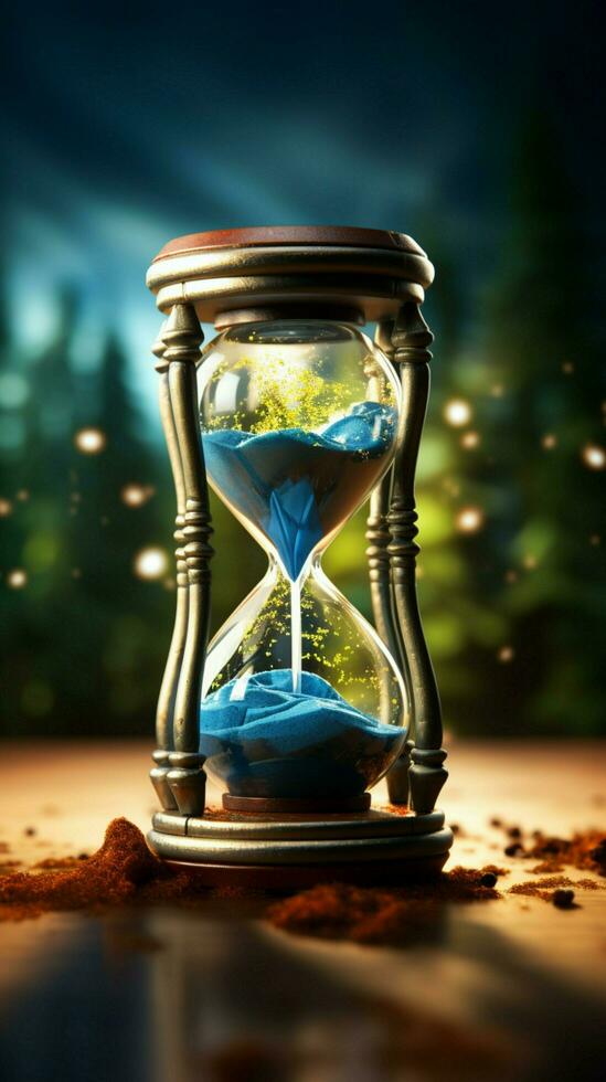 Ticking crisis Hourglass showcases Earth, symbolizing urgency in global warming concept Vertical Mobile Wallpaper AI Generated photo