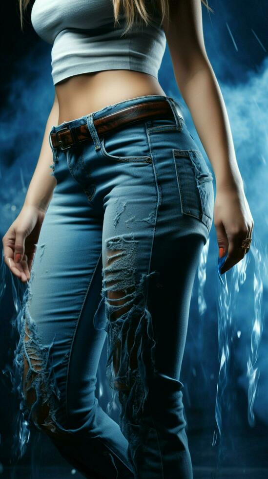 Jeans embrace womans post weight loss achievement, showcasing her dedication and transformation Vertical Mobile Wallpaper AI Generated photo