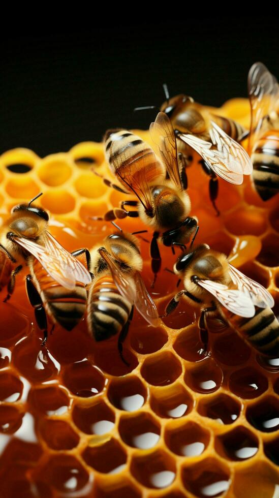 Natures canvas bees creation of honey, wax, and amber hues in perfect harmony Vertical Mobile Wallpaper AI Generated photo