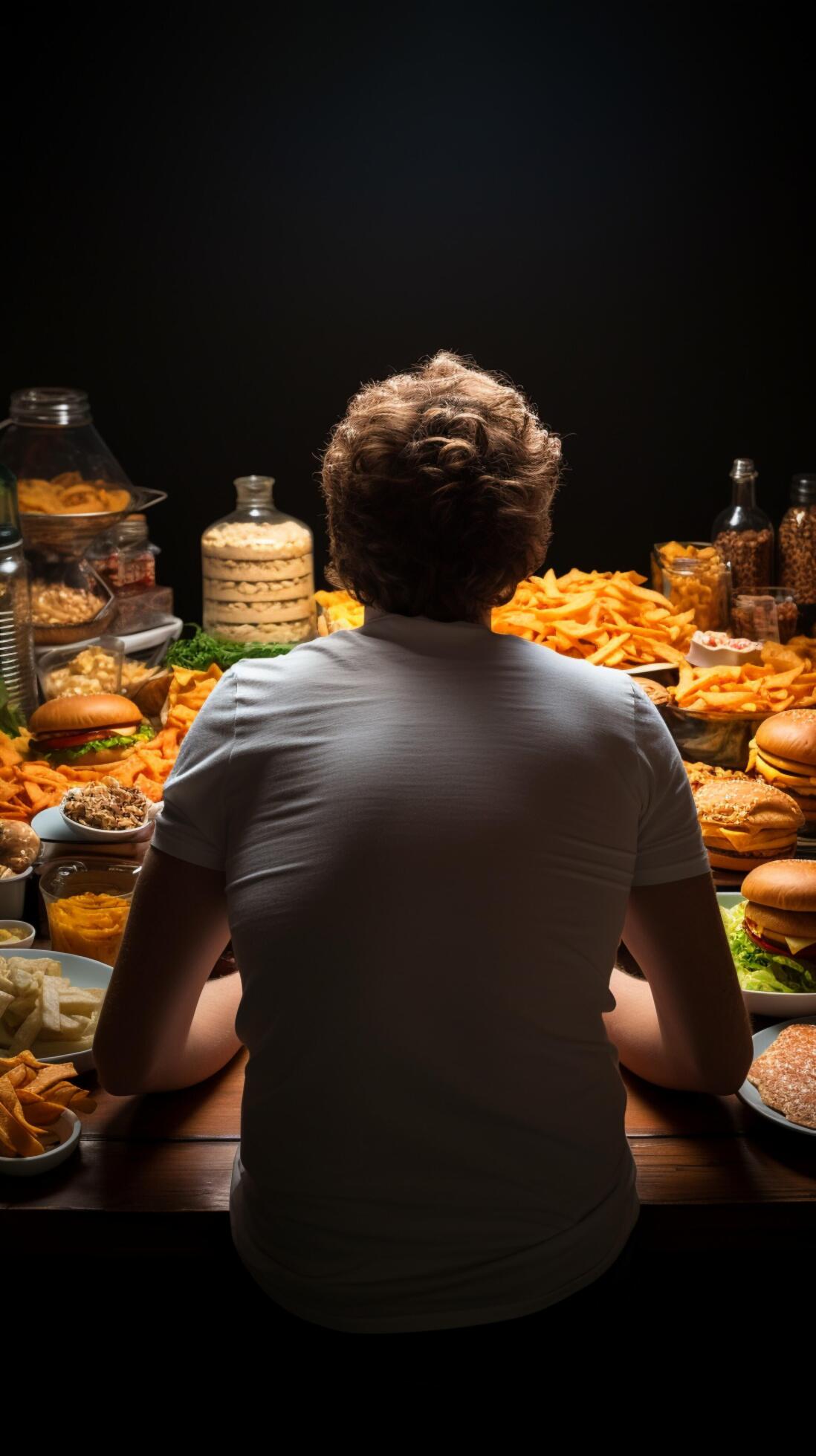 Poor Dietary Habits Rear View Of Man Eating Unhealthy Food Promoting poor-dietary-habits-rear-view-of-man-eating-unhealthy-food-promoting