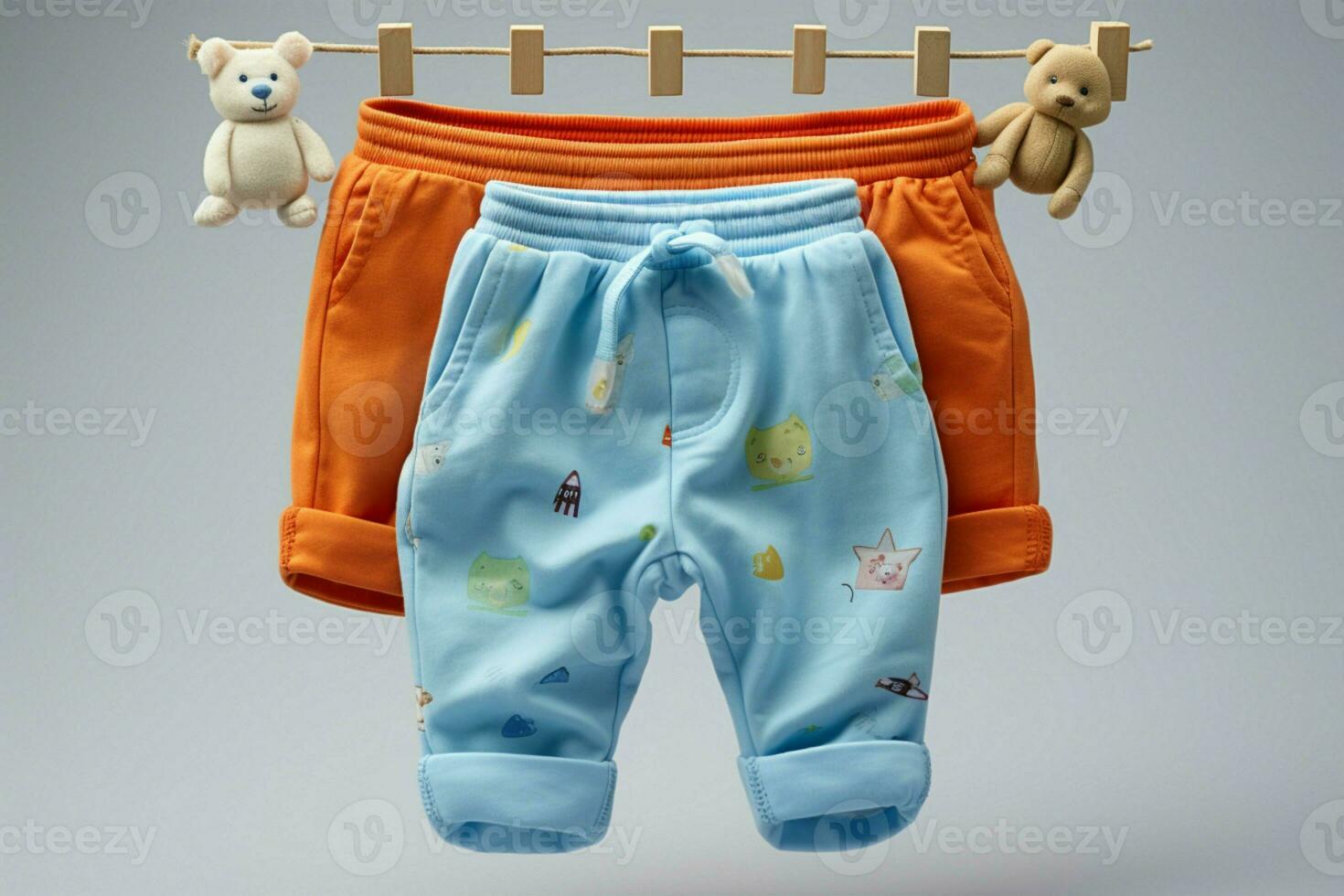 afrontar presentación de dulce pequeño bebé pantalones para tu admiración ai generado foto