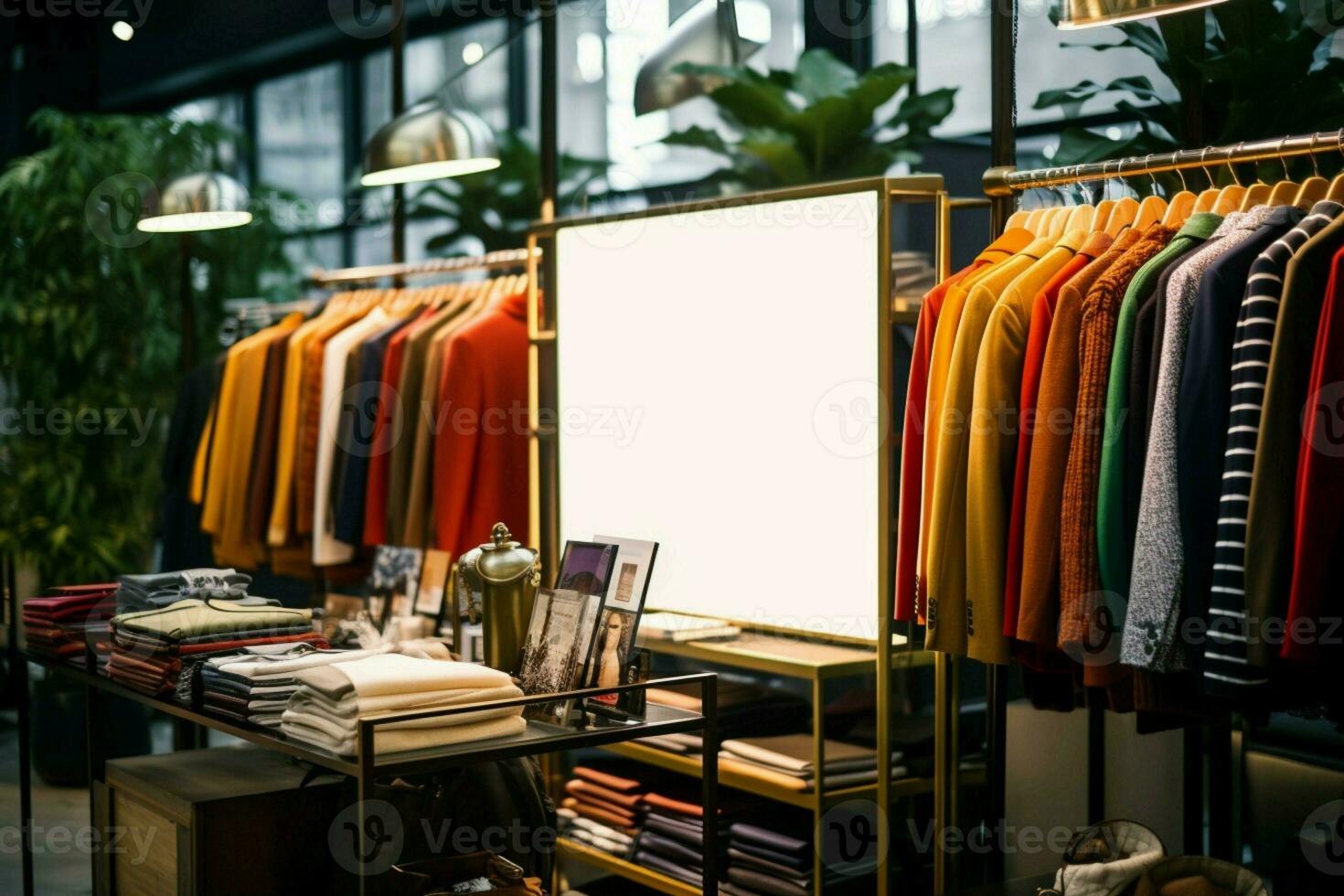 Racks filled with stylish clothes, a fashion paradise inside the clothing store AI Generated photo