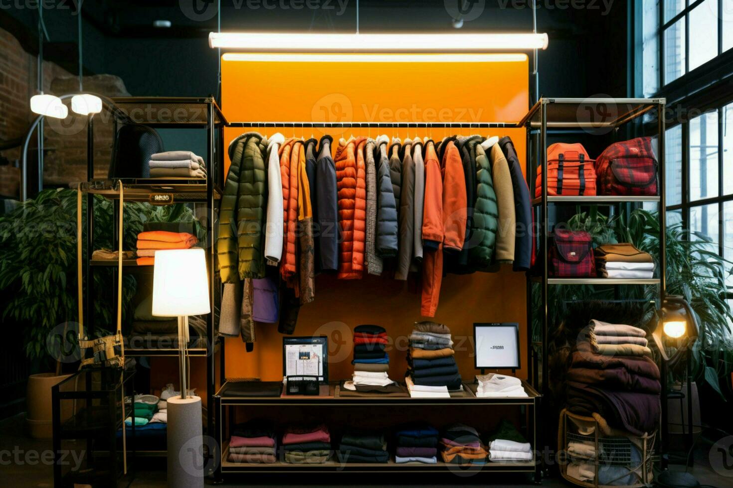 Racks filled with stylish clothes, a fashion paradise inside the clothing store AI Generated photo