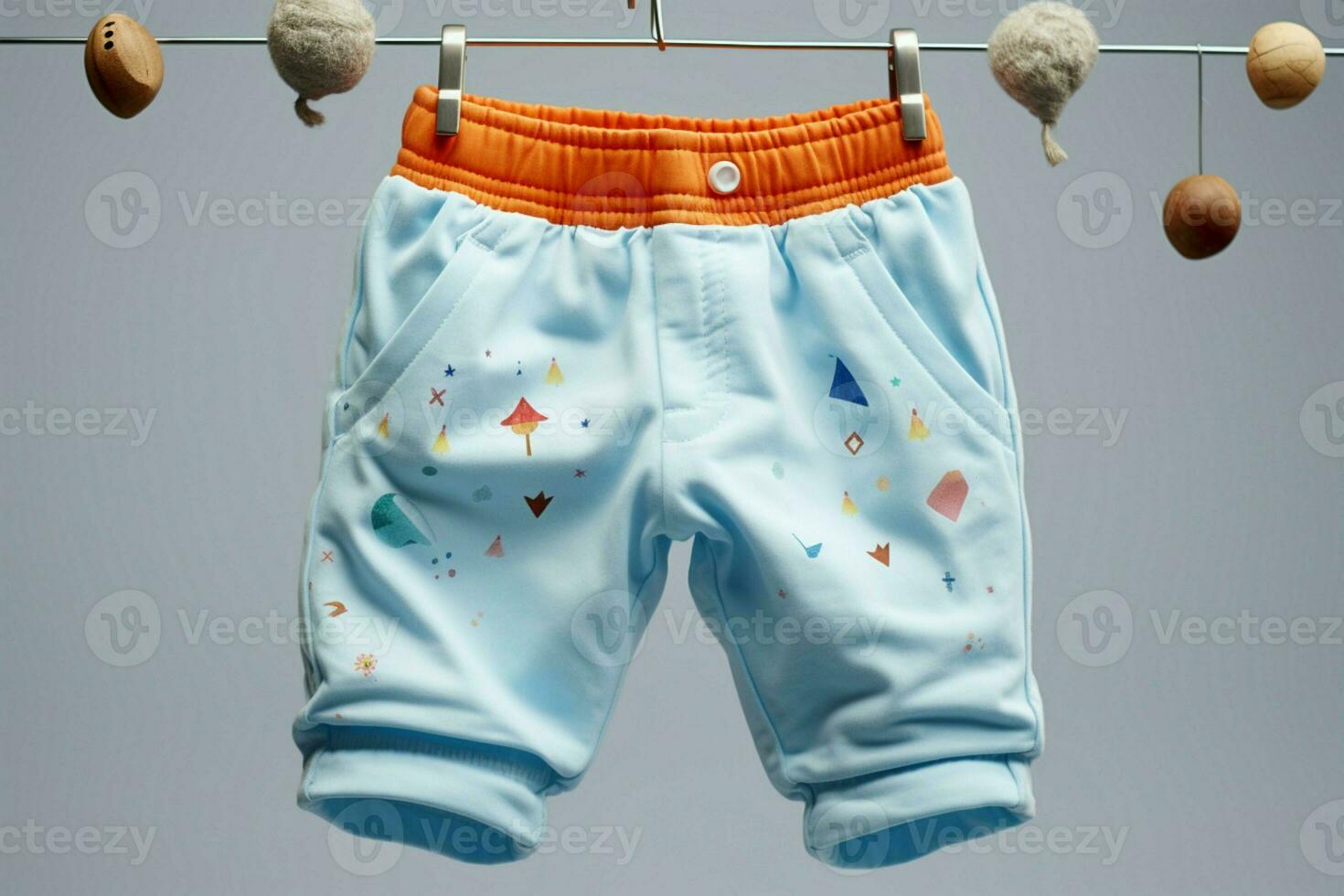 adorable bebé pantalones visto desde el frente, exhibiendo su linda diseño ai generado foto