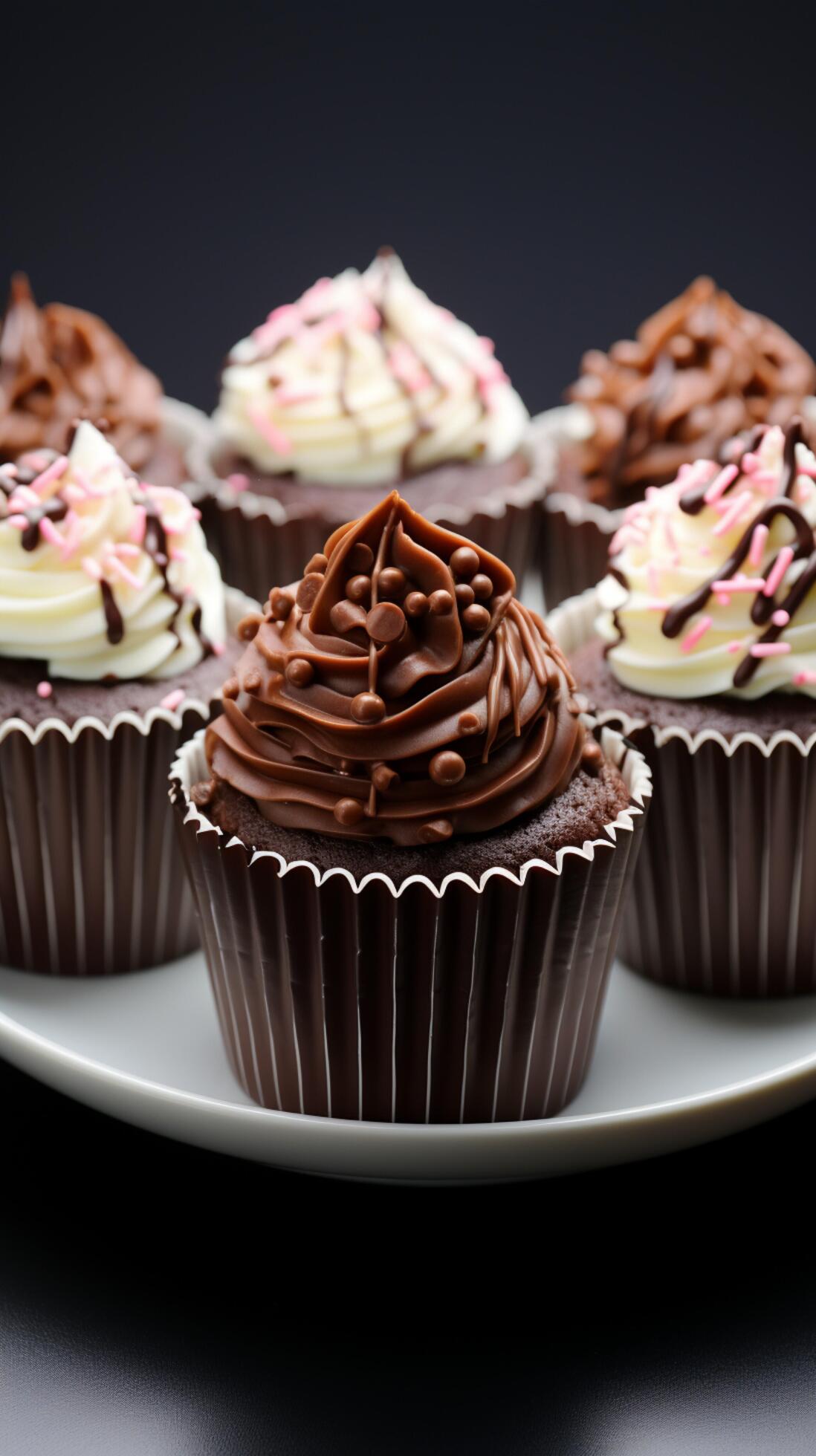 Aesthetic contrast chocolate cakes arranged in a cup on a white