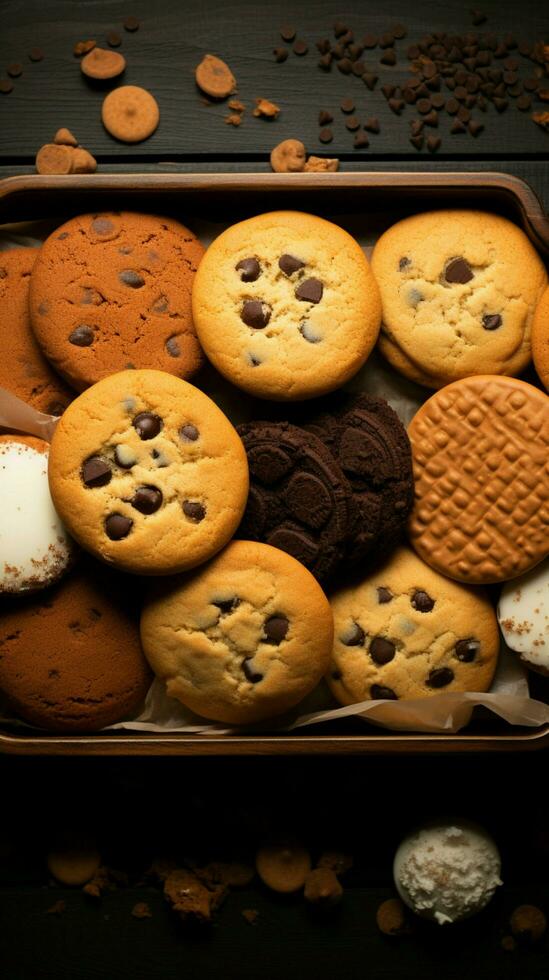 Cookies in a flat lay, tastefully framed, an invitation to culinary appreciation Vertical Mobile Wallpaper AI Generated photo