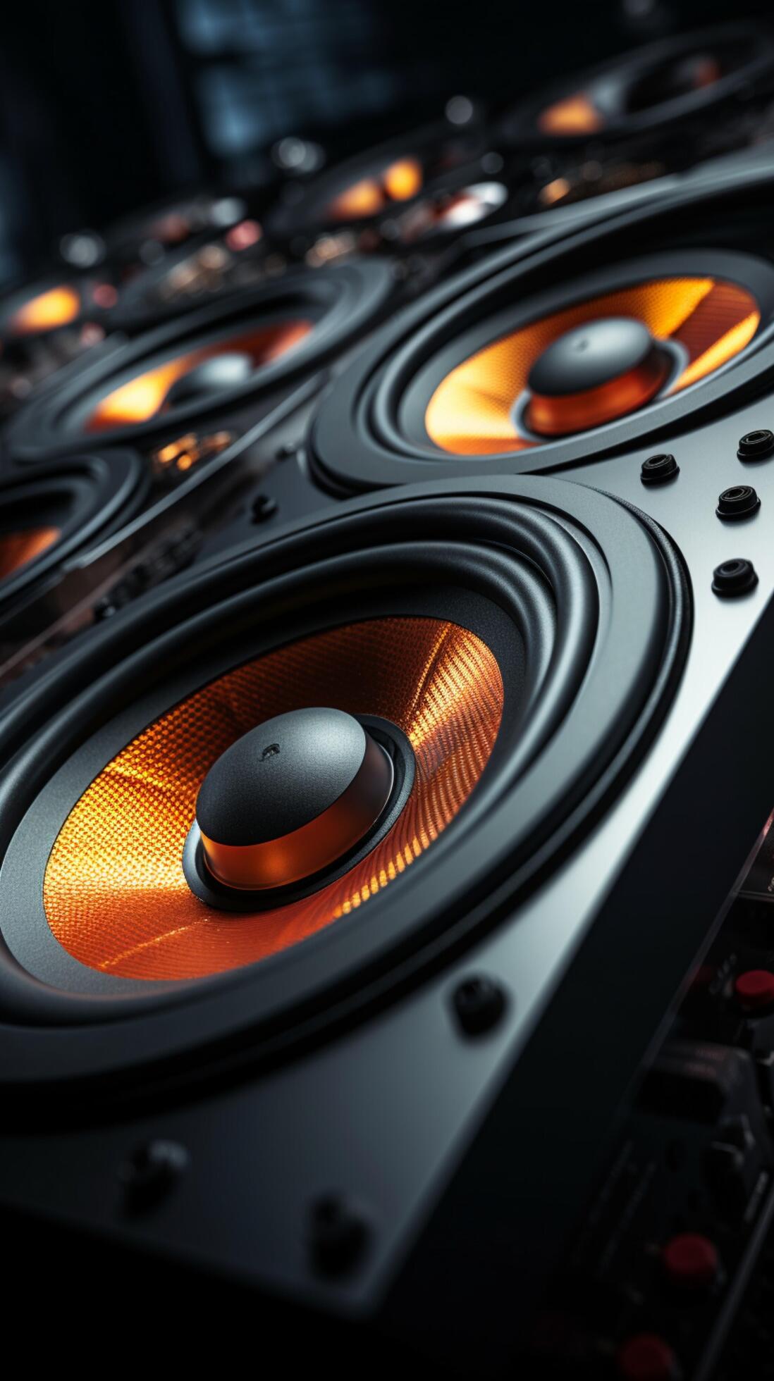 Close up of a multimedia acoustic sound speaker system, amplifying