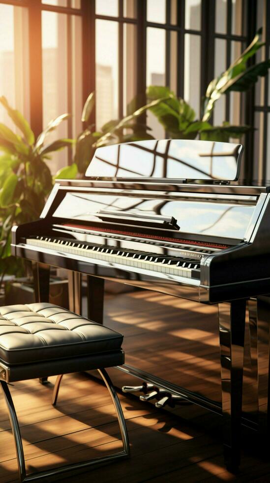 Electronic piano graces an interior room, blending into a soothing, blurred background. Vertical Mobile Wallpaper AI Generated photo