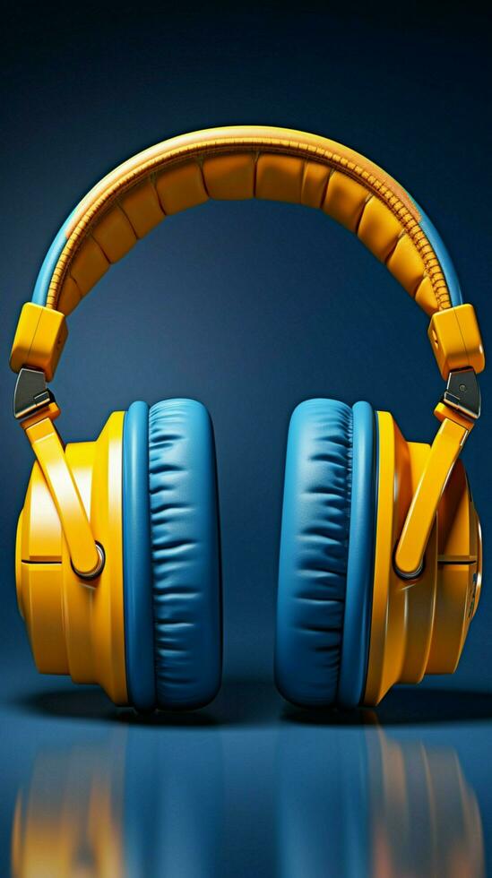 On a blue canvas, yellow headphones command attention in their splendid isolation. Vertical Mobile Wallpaper AI Generated photo