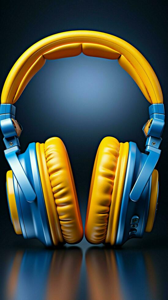 On a blue canvas, yellow headphones command attention in their splendid isolation. Vertical Mobile Wallpaper AI Generated photo
