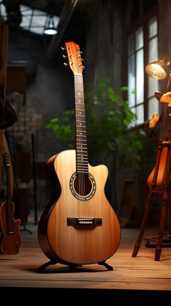 Studio serenity An acoustic guitar rests, ready to capture musical