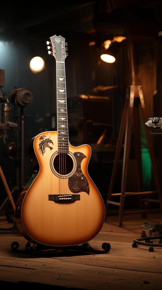 Studio serenity An acoustic guitar rests, ready to capture musical