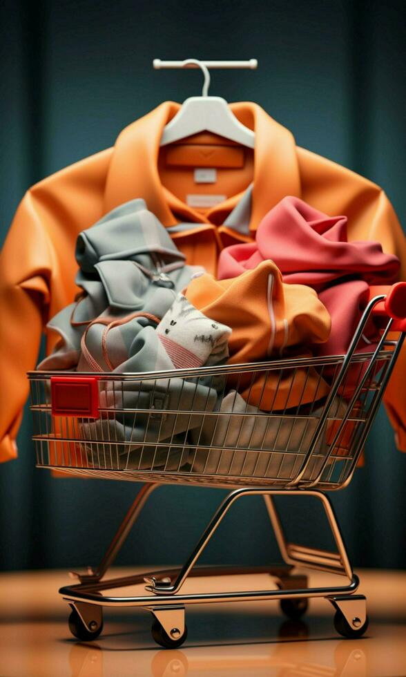 Adding clothes to the cart a close up of an online shopping campaign Vertical Mobile Wallpaper AI Generated photo