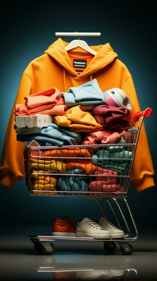 Adding clothes to the cart a close up of an online shopping campaign Vertical Mobile Wallpaper AI Generated photo