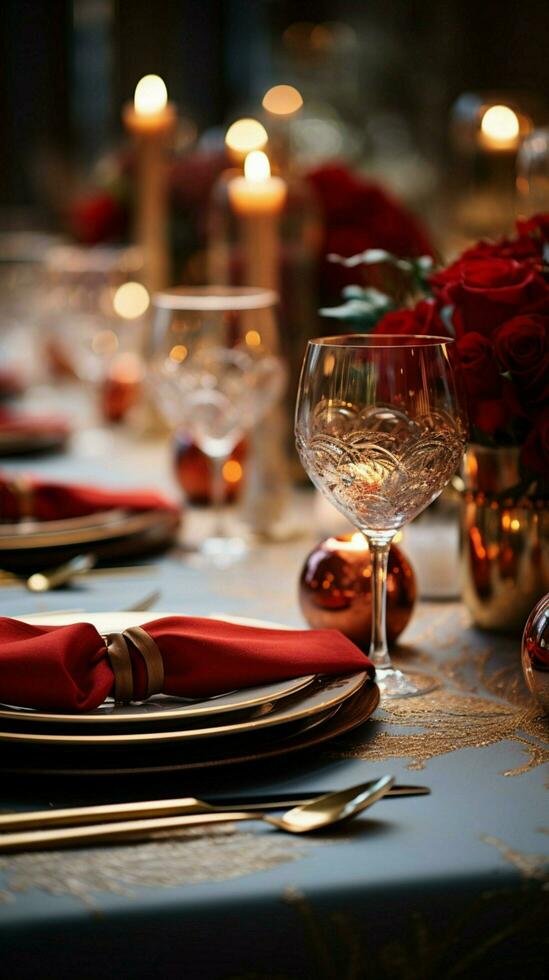 Elegant table setting Ideal for parties Christmas Vertical Mobile Wallpaper AI Generated photo