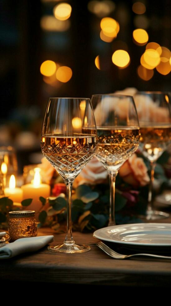 Exquisite table setup Wine glasses candles Vertical Mobile Wallpaper AI Generated photo