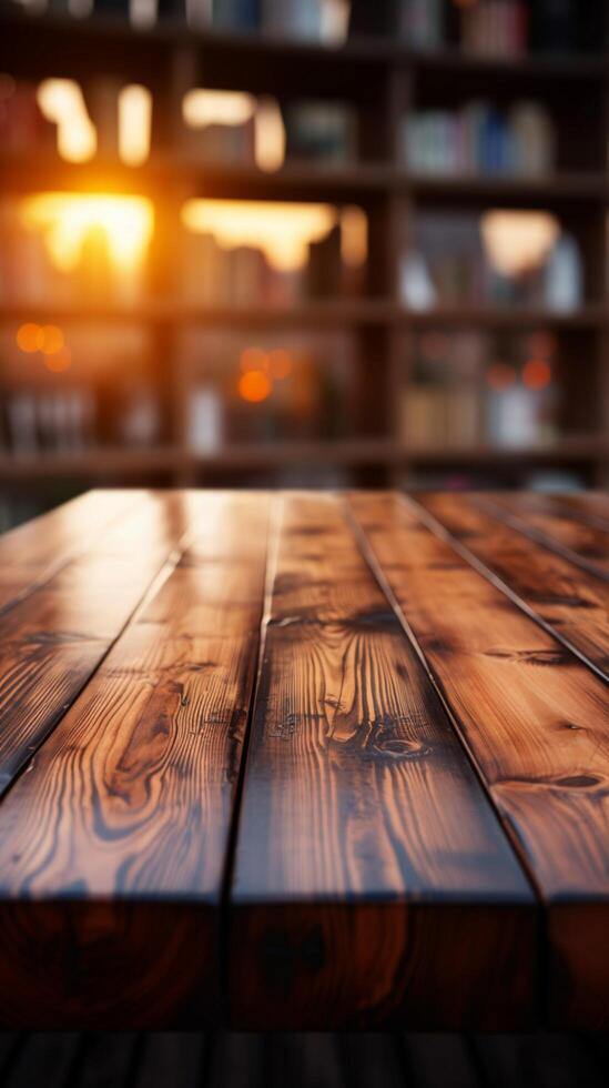 Simple elegance wooden table with a gently blurred background for a serene atmosphere Vertical Mobile Wallpaper AI Generated photo