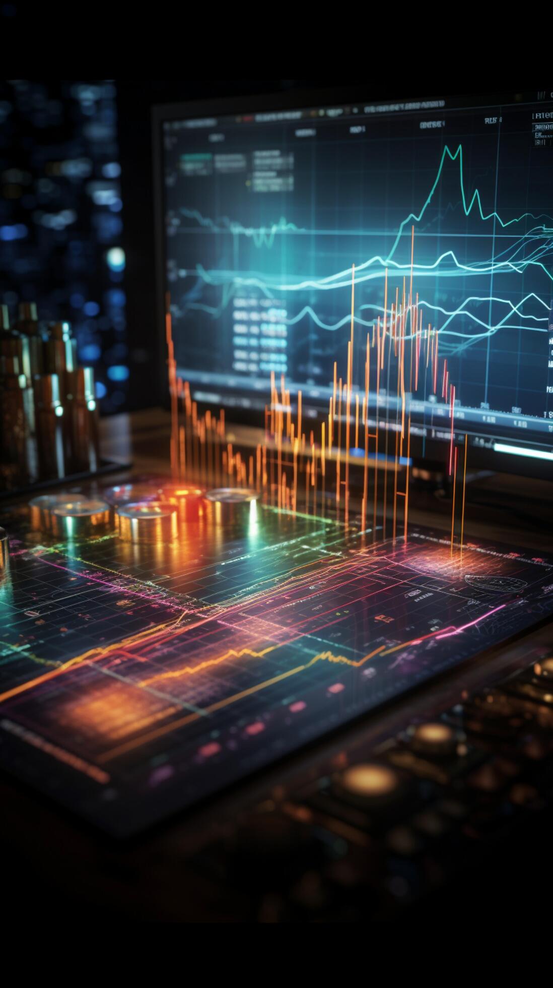 Stock market investment and trading portrayed through a graphical chart