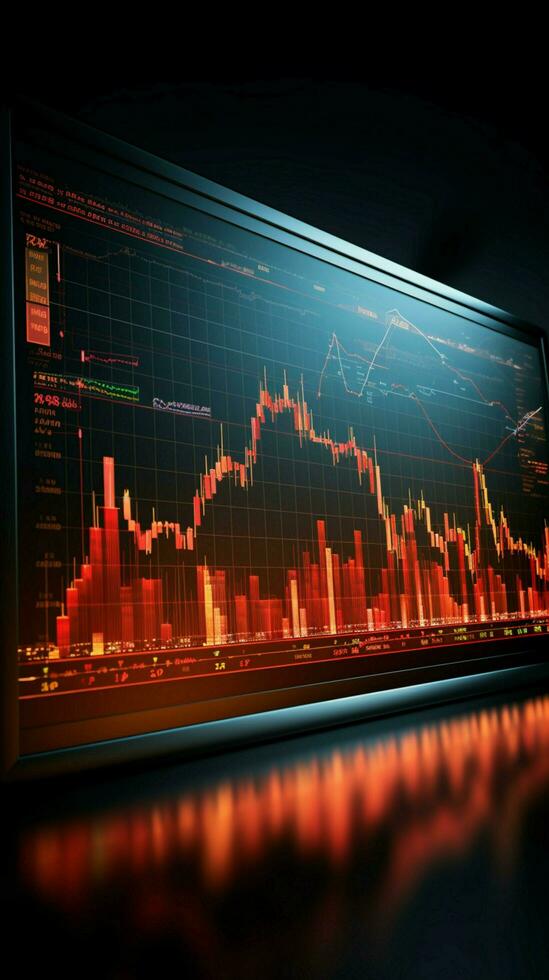 valores mercados 3d grafico muestra un recesión durante un financiero crisis vertical móvil fondo de pantalla ai generado foto