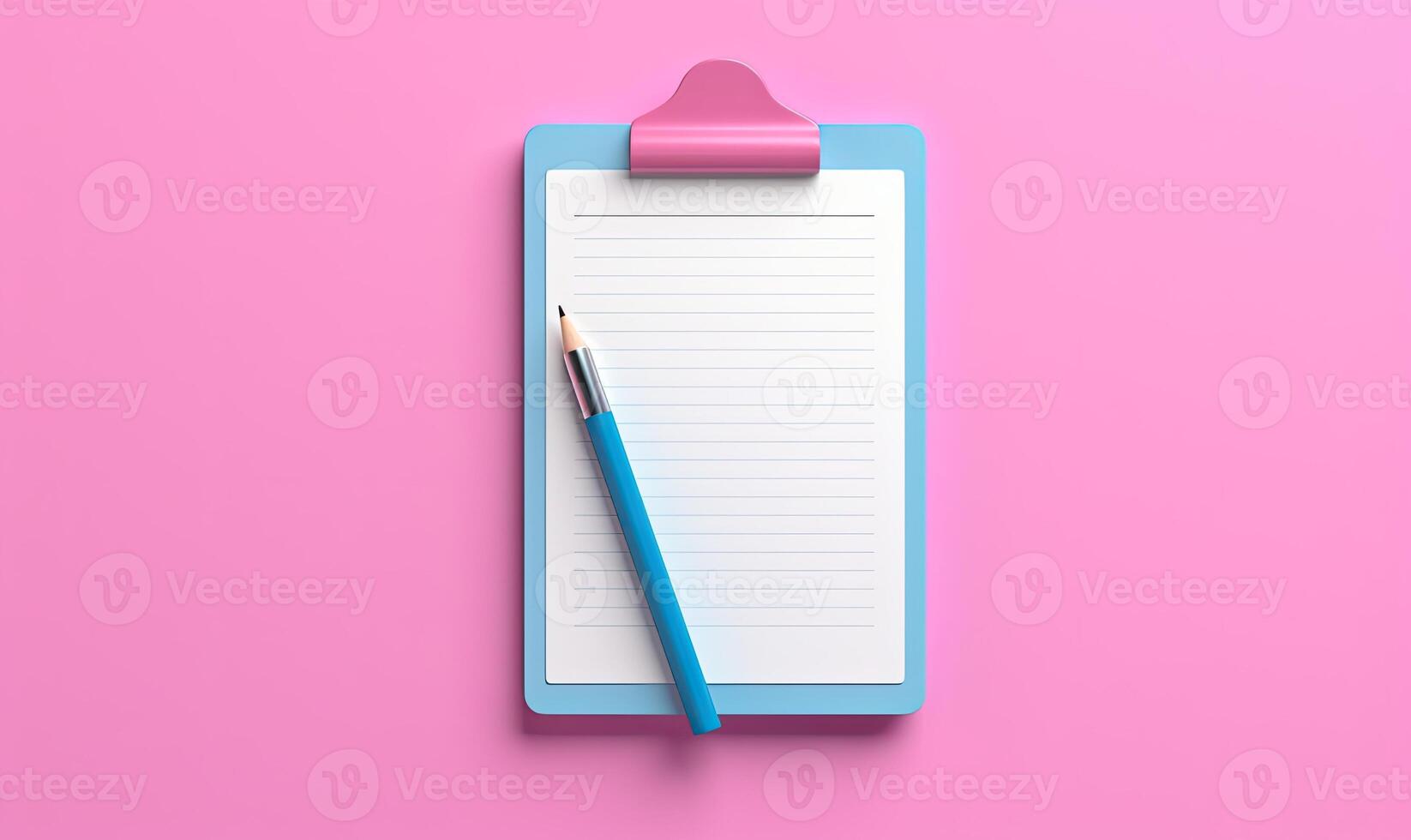Clipboard and pencil isolated on pink background. 3d rendering. . photo