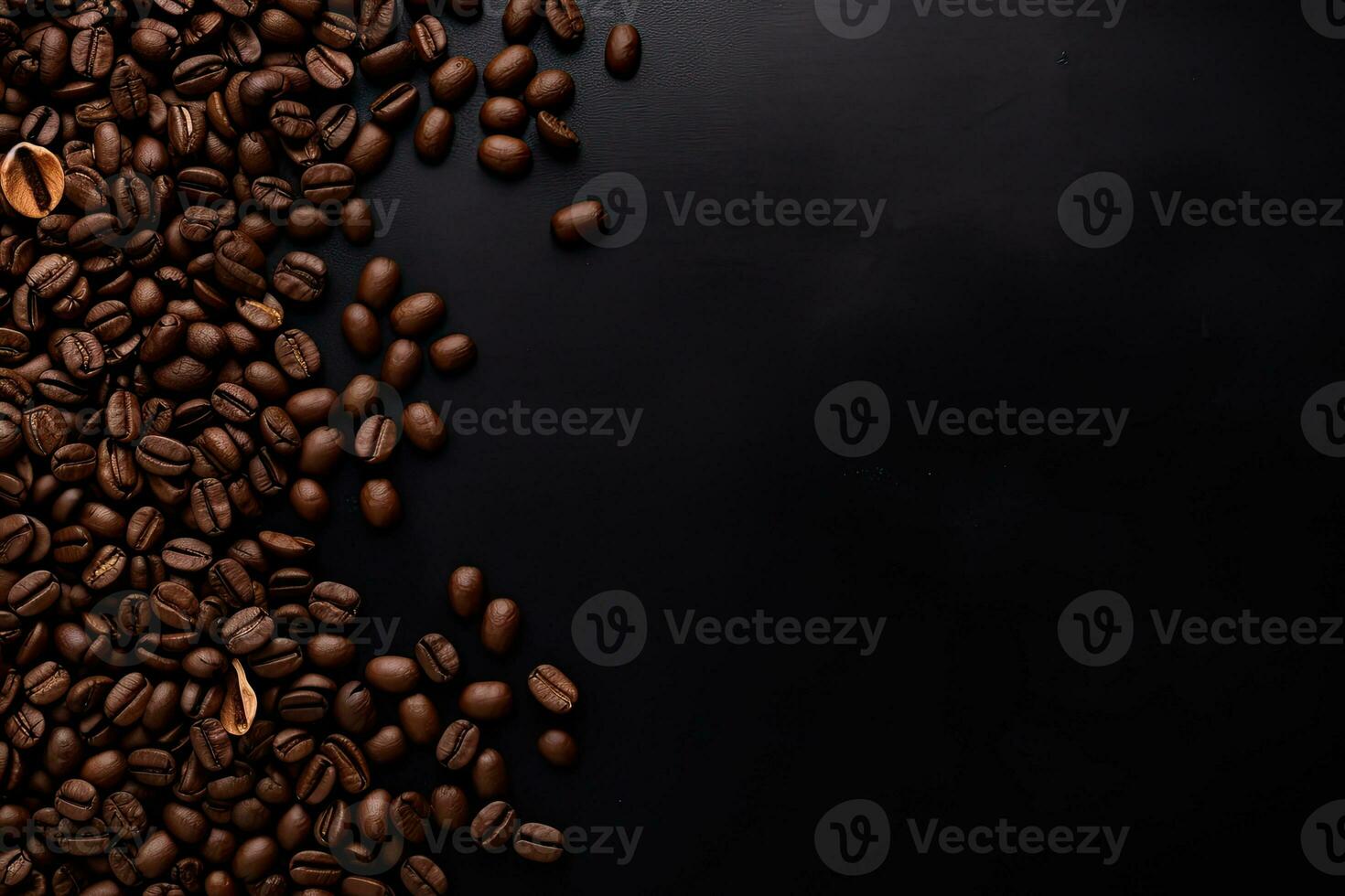coffee beans on black background, can be used as a background. AI Generated. photo