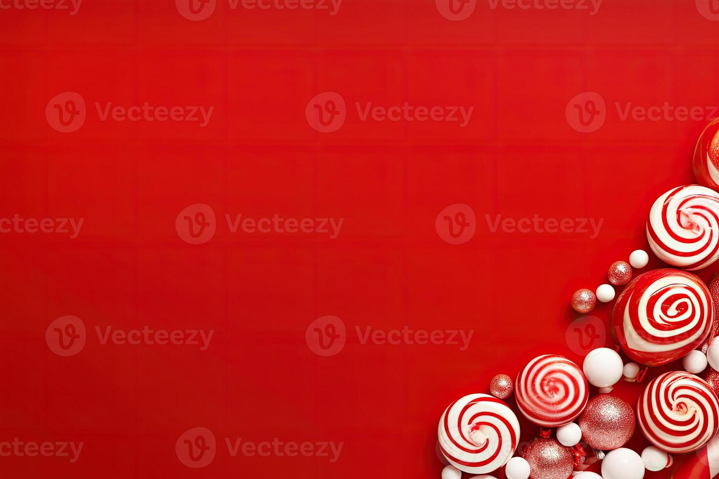 Christmas background with red and white candies and lollipops. . photo