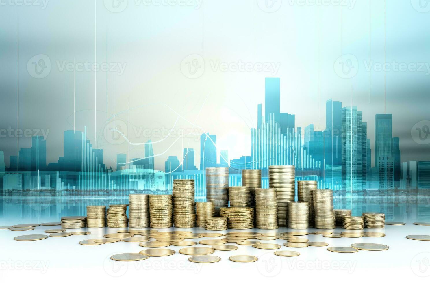 Investment concept, Coins stack on city background, business and finance concept. AI Generated. photo