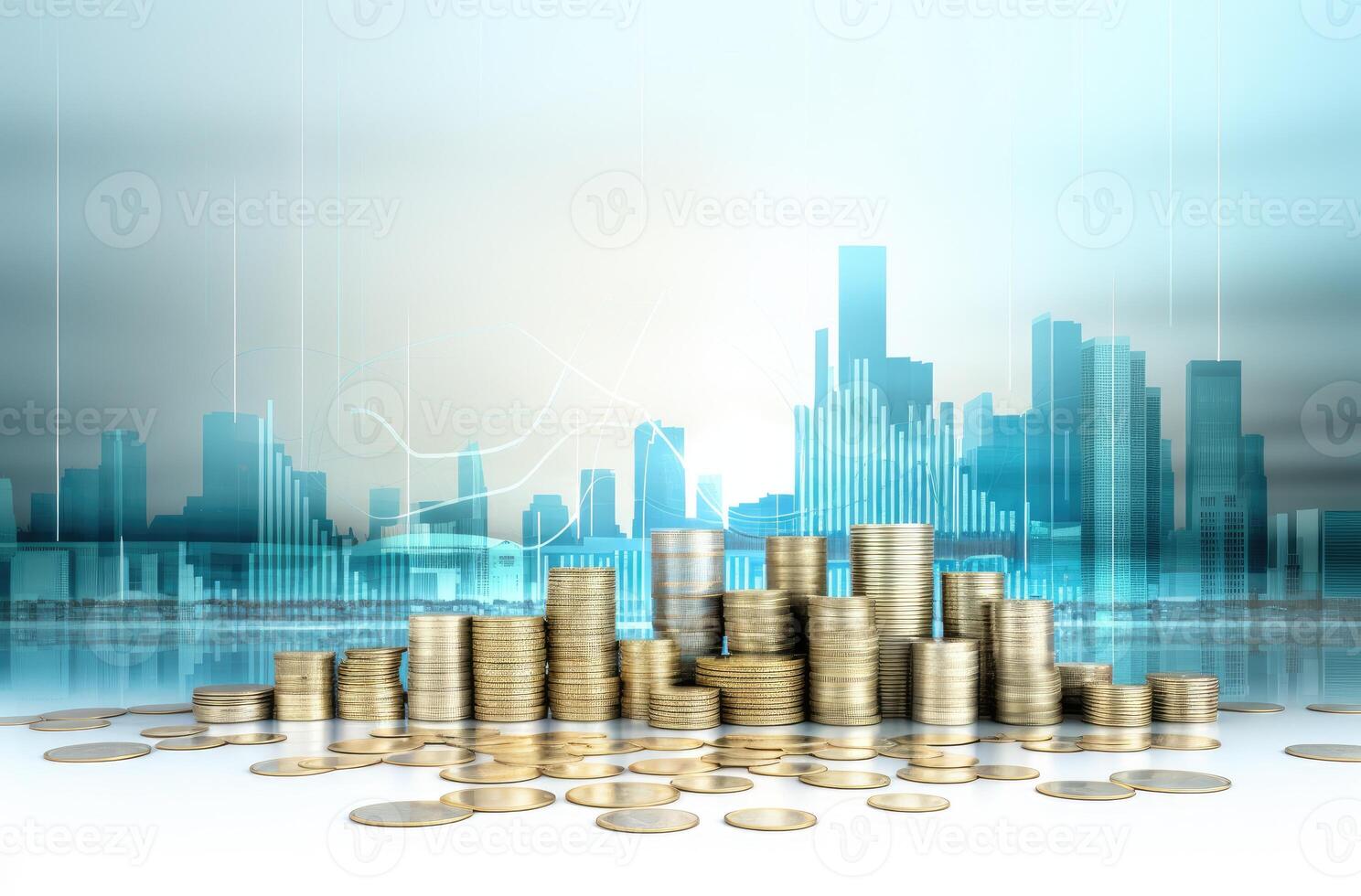 Investment concept, Coins stack on city background, business and finance concept. . photo
