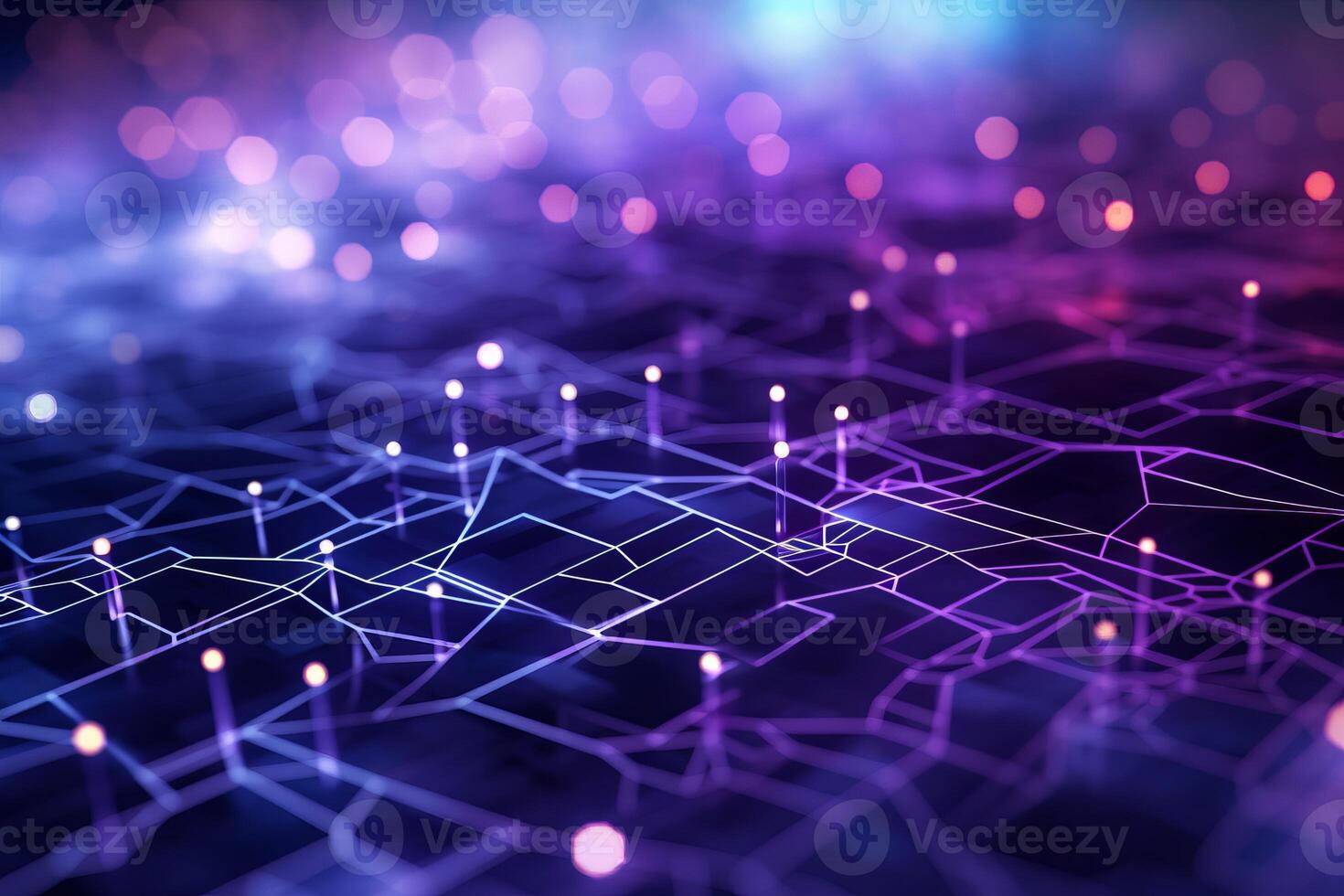 Abstract technology background with hexagons and glowing dots. 3d rendering. . photo