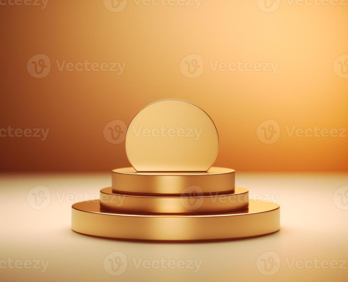 3d render of golden podium for product presentation. Abstract background. . photo