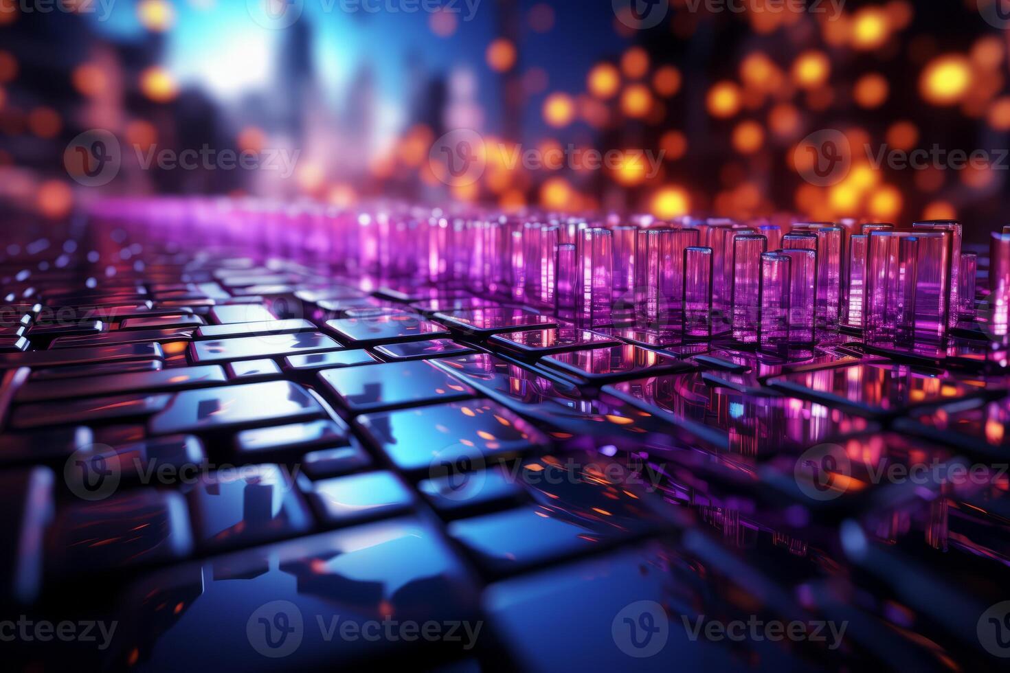 abstract technology background with glass cubes and bokeh effect. 3d render. . photo