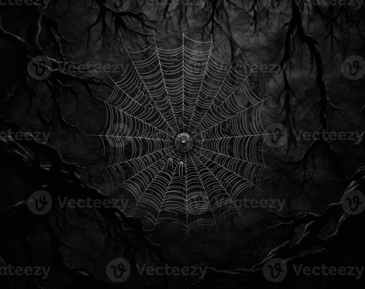 Spider web on a black background. 3d rendering, 3d illustration. . photo