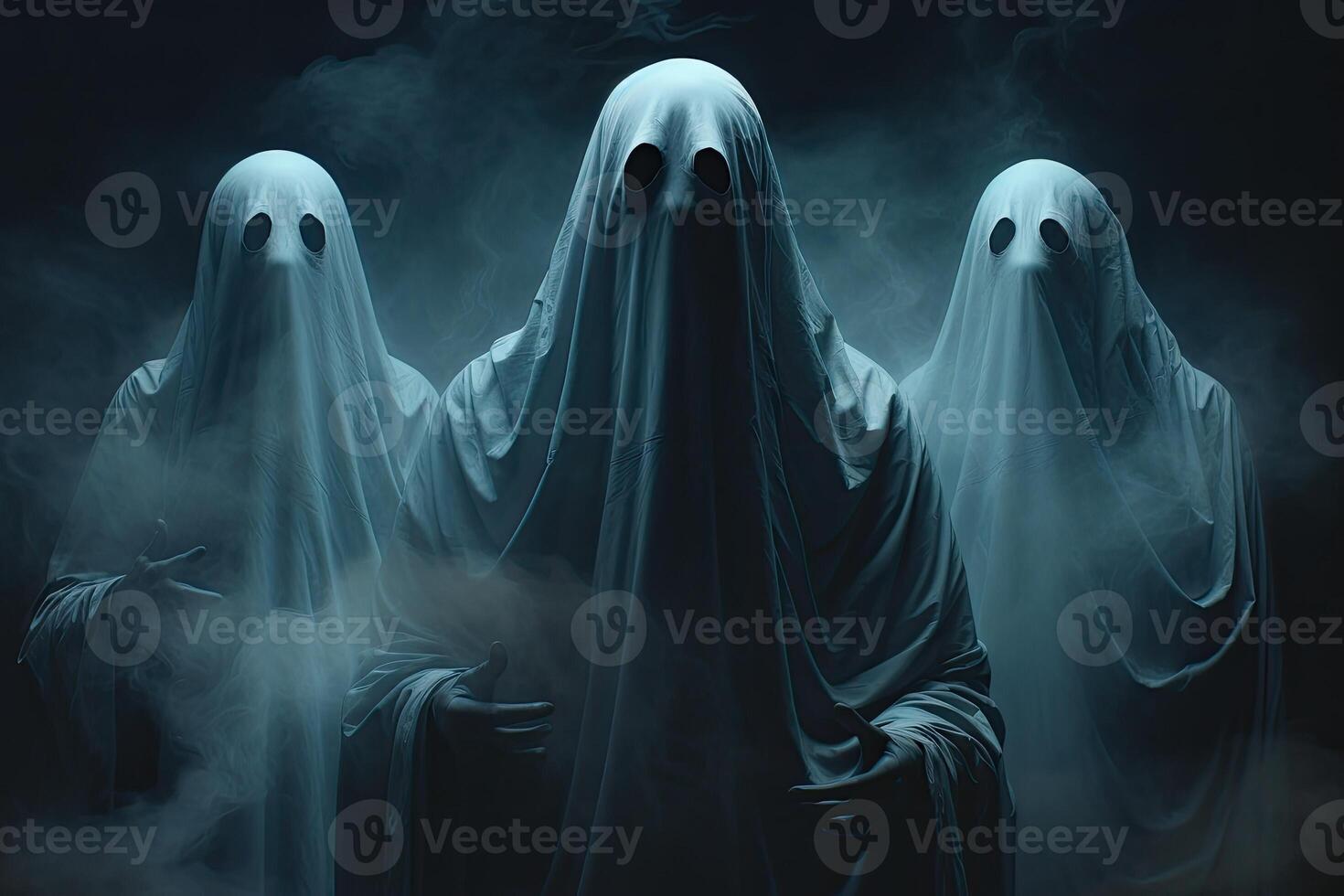 Halloween concept with ghost on dark background. 3D Rendering. . photo