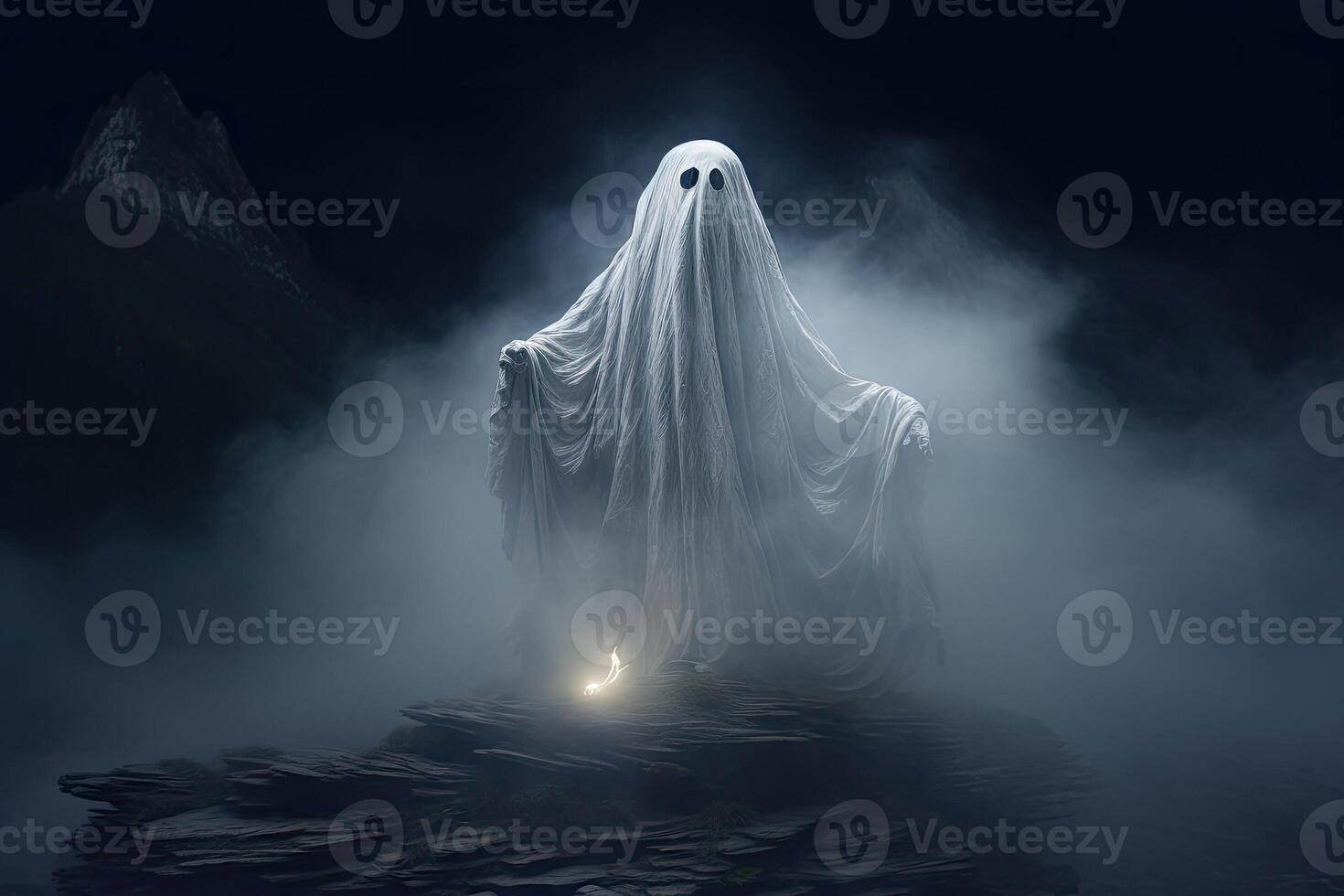 Scary ghost in the mist. Halloween concept. 3d rendering. . photo
