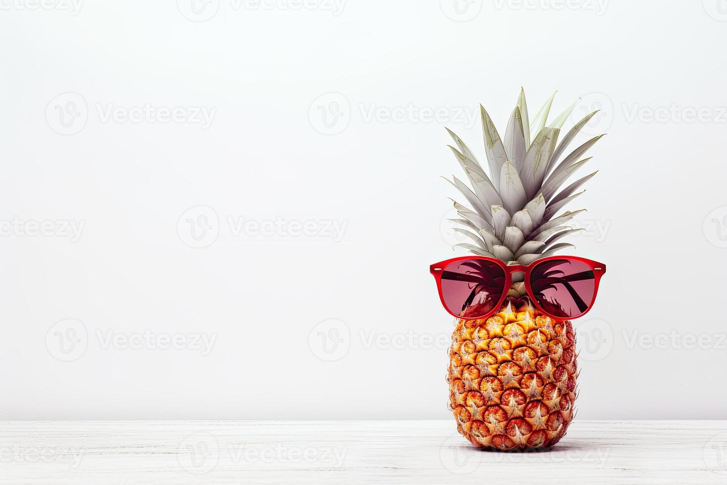 Pineapple with sunglasses on a white background. Copy space. AI Generated. photo