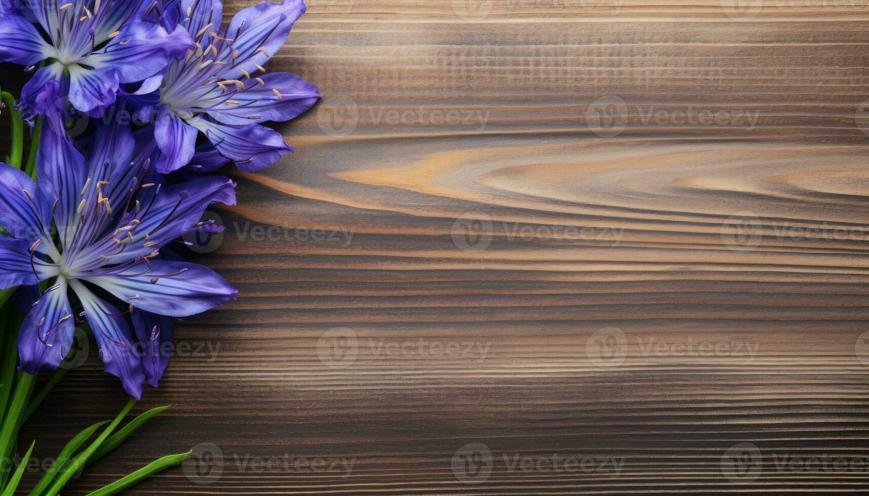 hermosa azafrán flores en de madera fondo, parte superior vista. espacio para texto. ai generado. foto