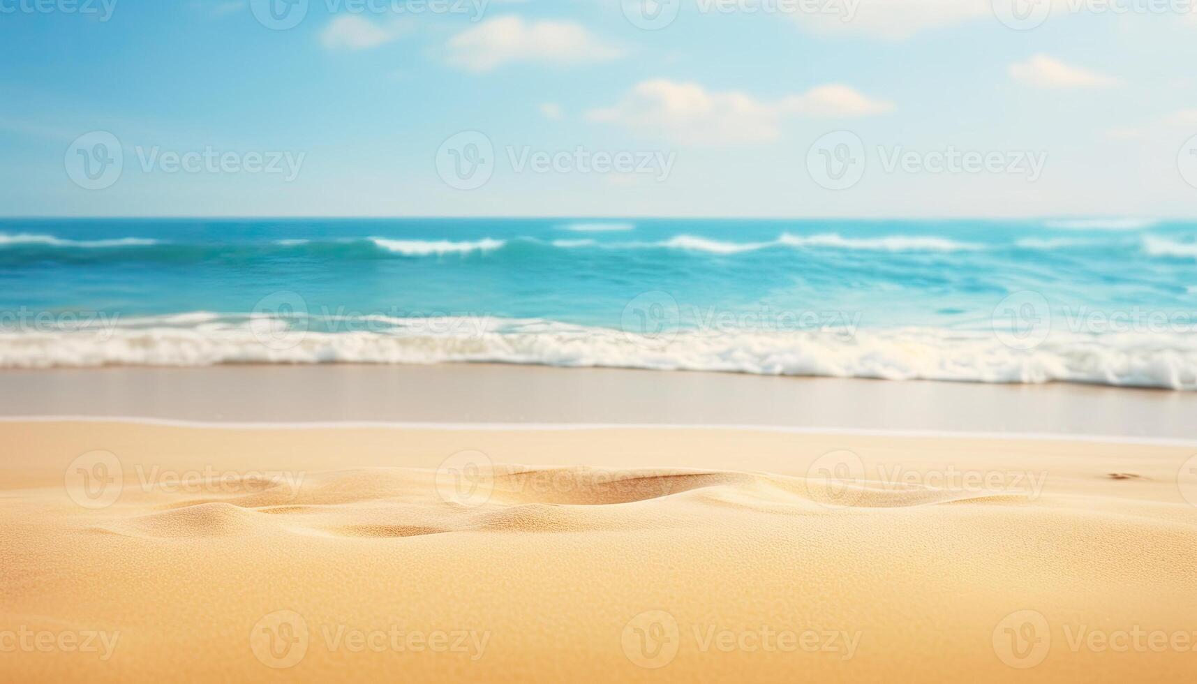 Beach sand and wave background. Summer vacation and holiday concept. AI Generated. photo