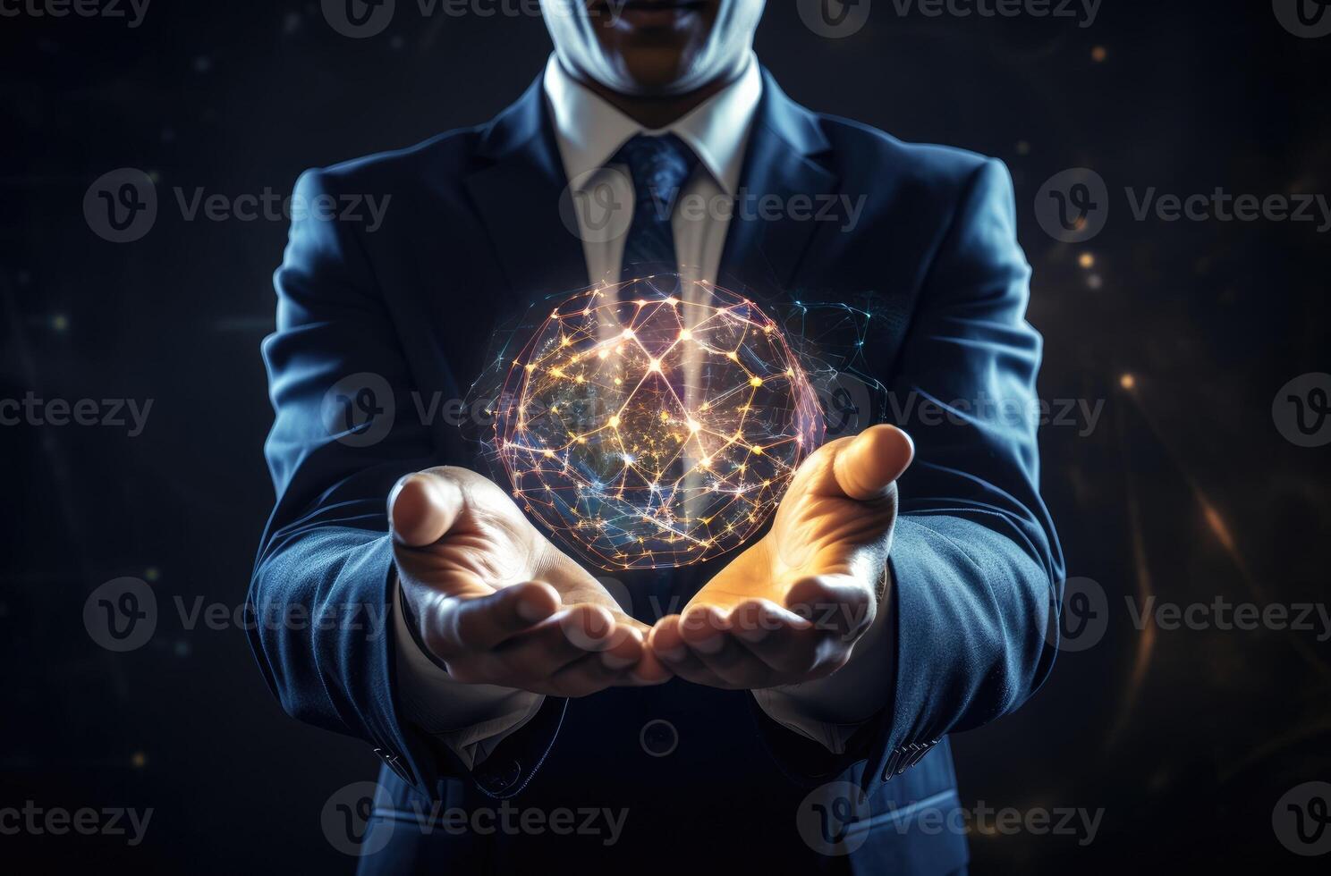 Close up of businessman hands holding global network connection concept. . photo