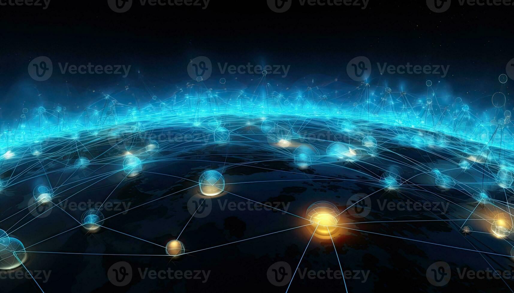 Global network connection over the world 3D rendering on dark background. AI Generated. photo
