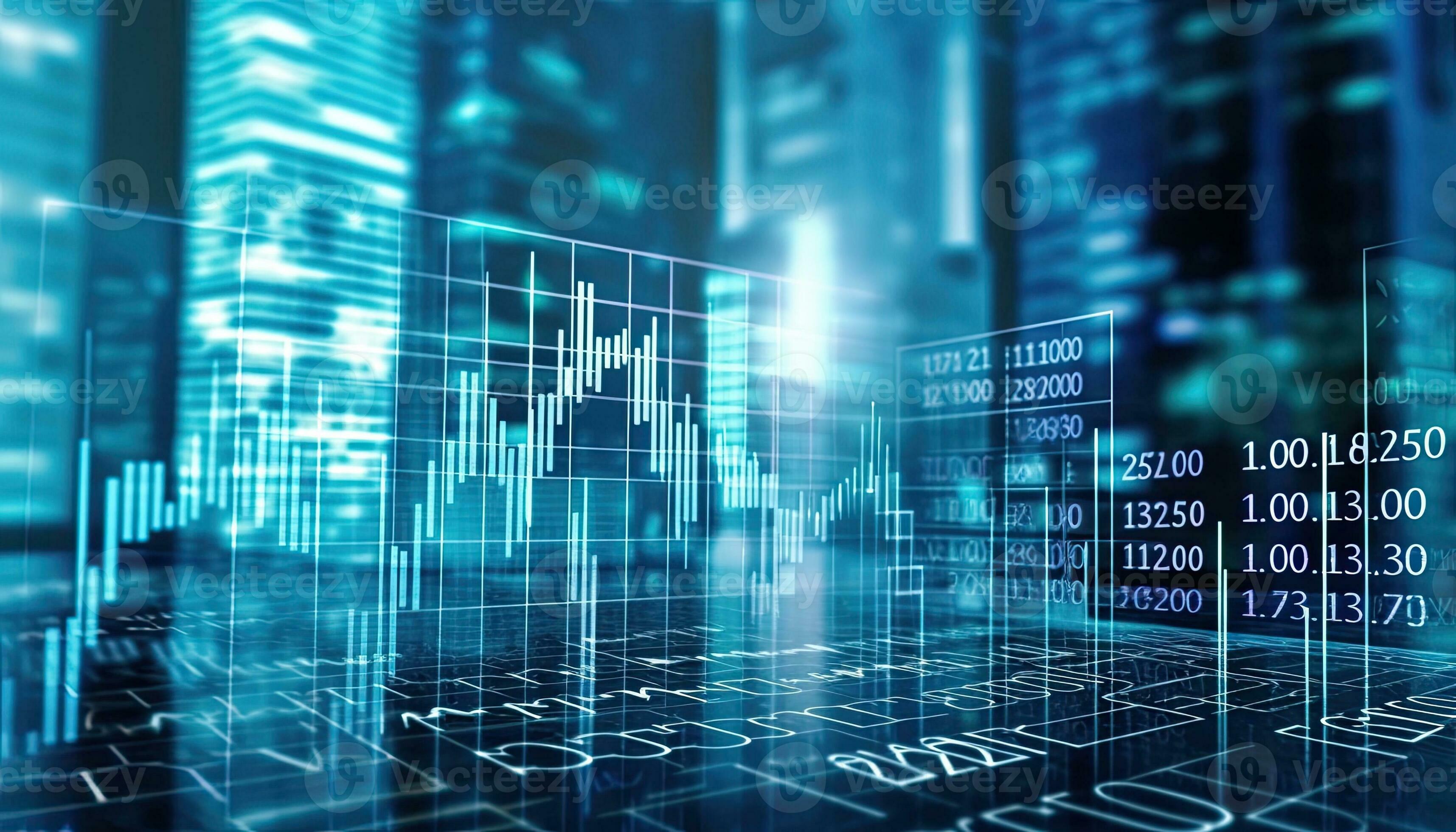 Digital stock market data on virtual screen. 3d rendering double