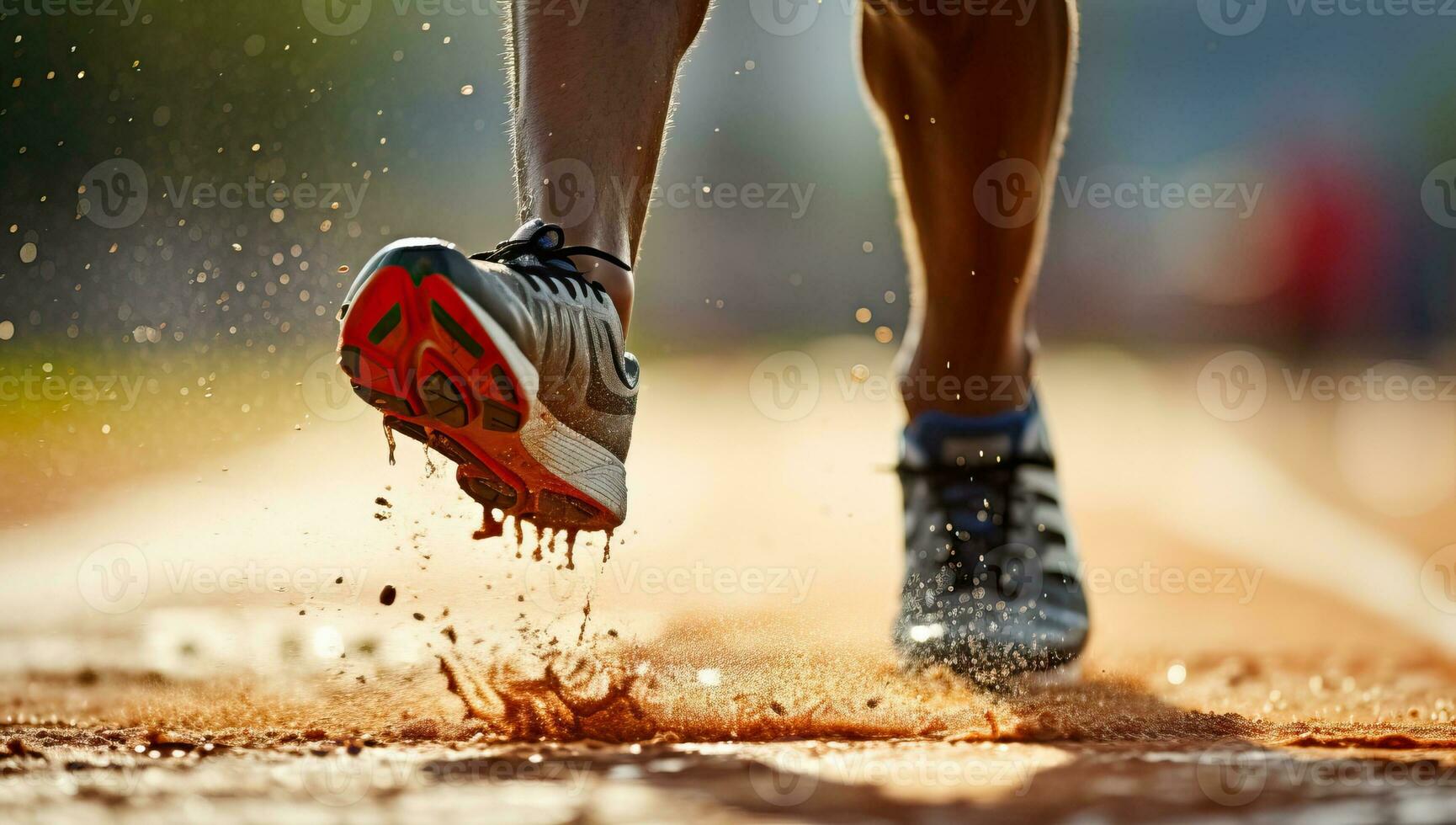 corredor atleta corriendo en carrera pista. mujer aptitud trotar rutina de ejercicio bienestar concepto. ai generado. foto