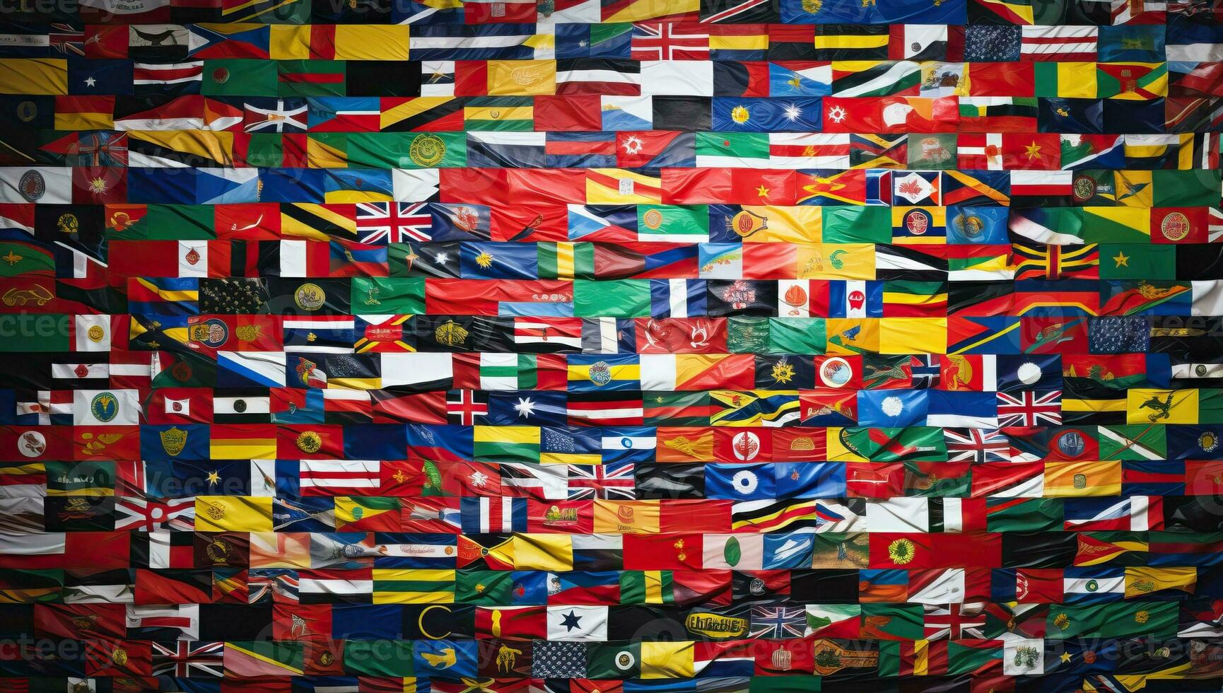 colorful national flags of the world on crumpled paper background. AI Generated. photo