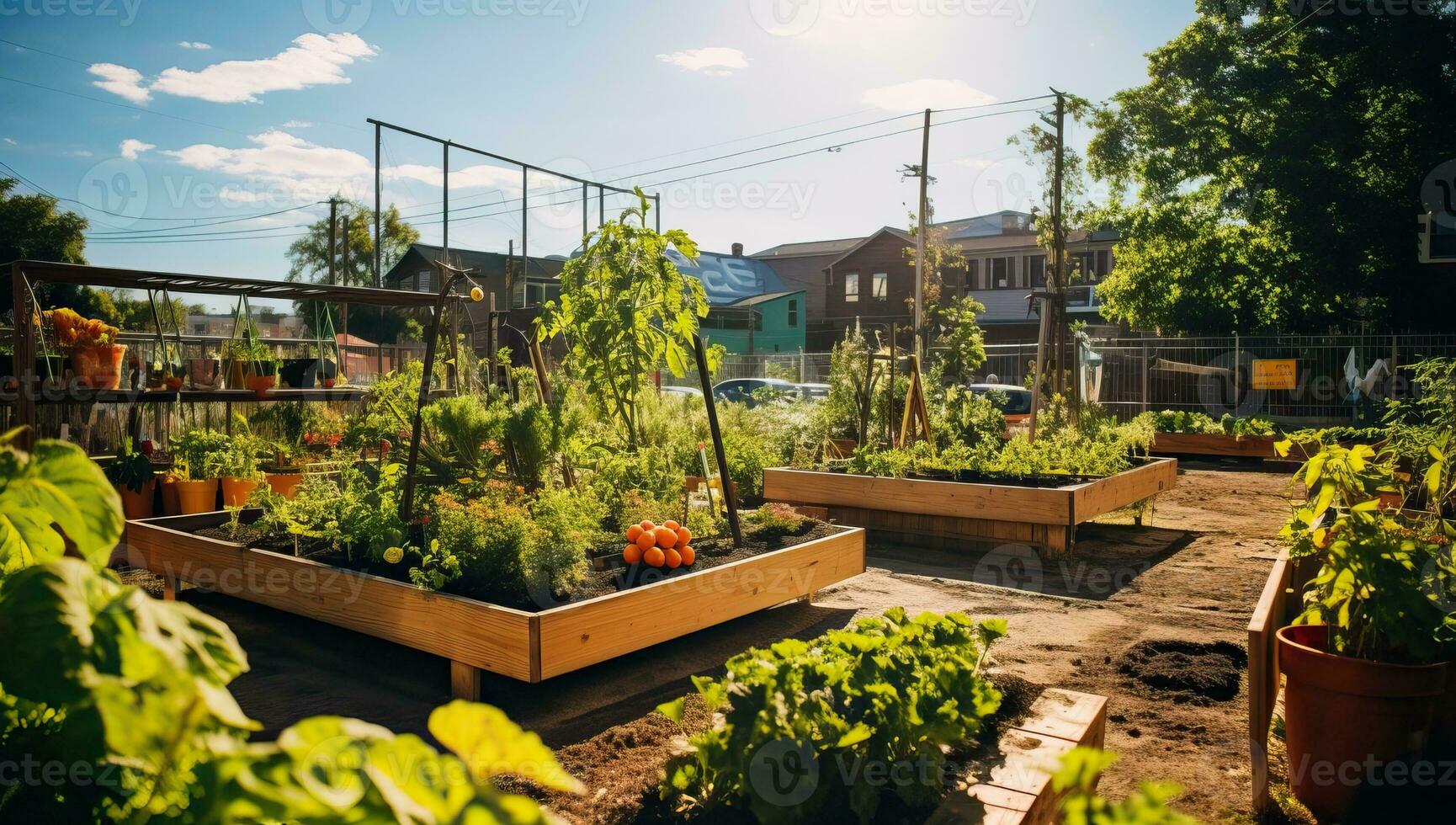 Vegetable garden in the sun. AI Generated. photo