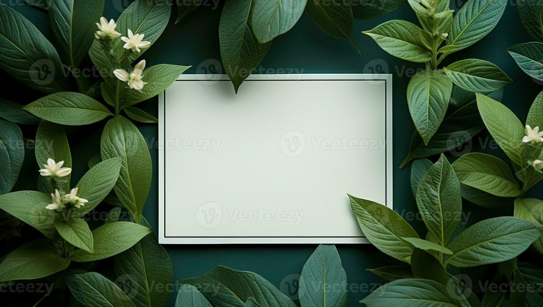 creativo diseño hecho de verde hojas y flores plano poner, parte superior vista, Copiar espacio. ai generado. foto