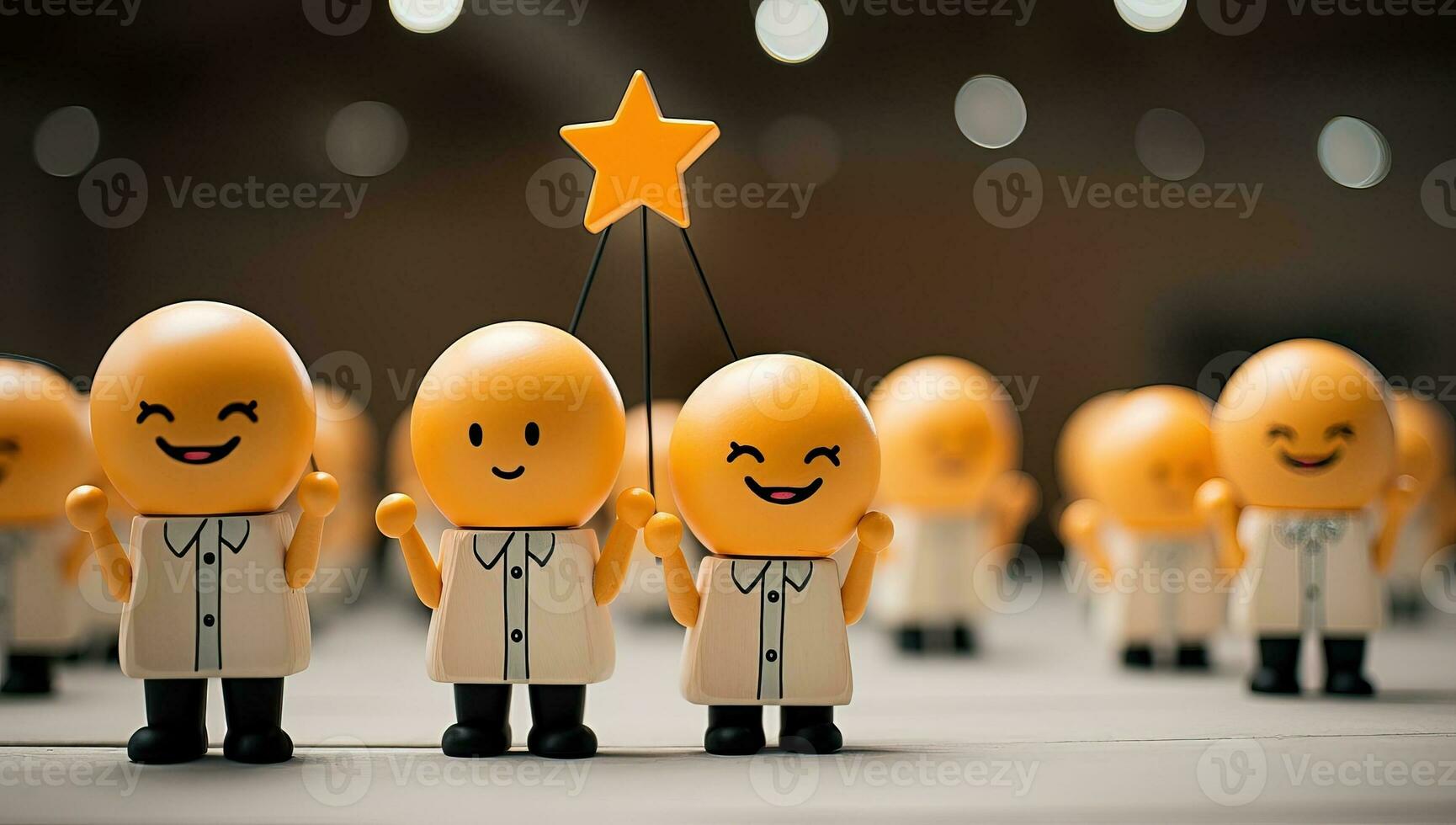 Group of orange characters with star in the center. AI Generated. photo