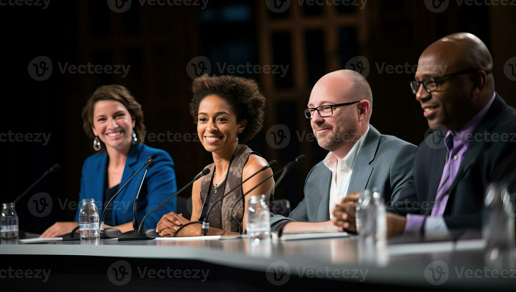 Group of business people having a meeting in a conference room at night. AI Generated. photo